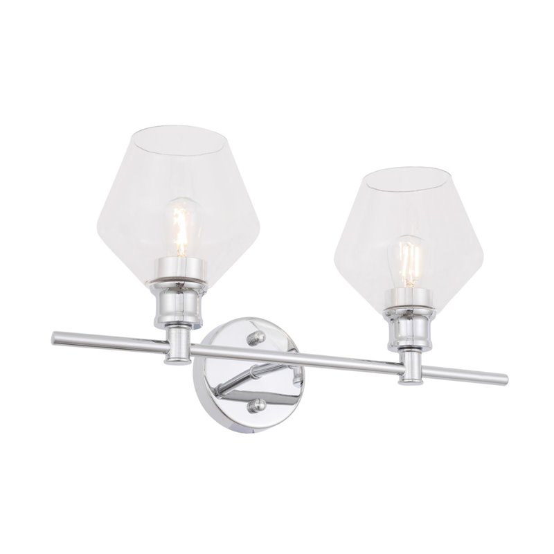 Living District Gene 2-Light Mid-Century Metal Wall Sconce in Chrome and Clear