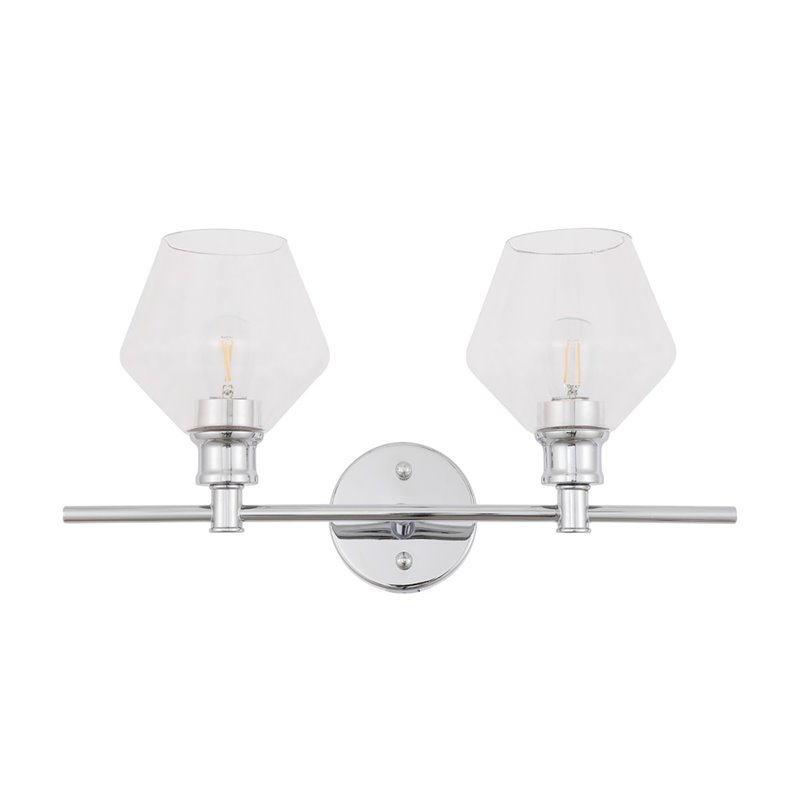 Living District Gene 2-Light Mid-Century Metal Wall Sconce in Chrome and Clear
