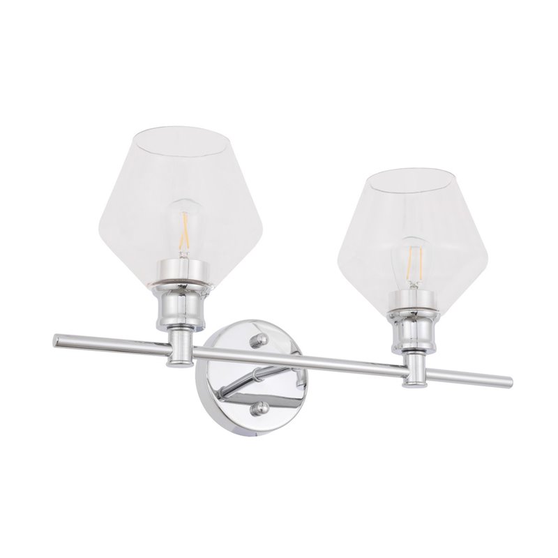 Living District Gene 2-Light Mid-Century Metal Wall Sconce in Chrome and Clear