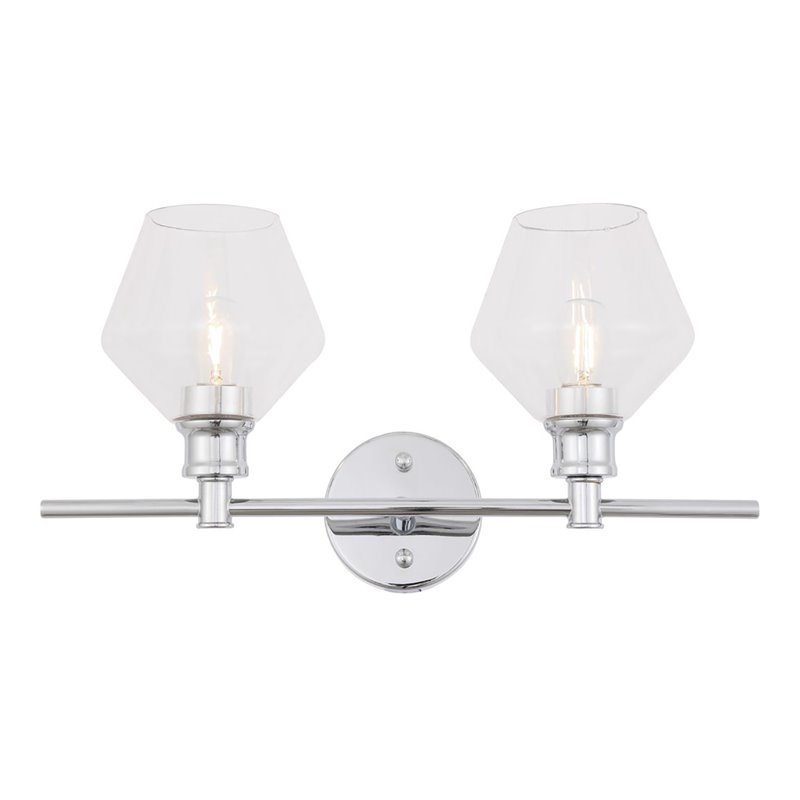Living District Gene 2-Light Mid-Century Metal Wall Sconce in Chrome and Clear