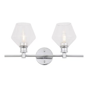 Living District Gene 2-Light Mid-Century Metal Wall Sconce in Chrome and Clear
