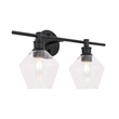 Living District Gene 2-Light Metal & Glass Wall Sconce in Black/Clear