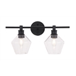 Living District Gene 2-Light Metal & Glass Wall Sconce in Black/Clear