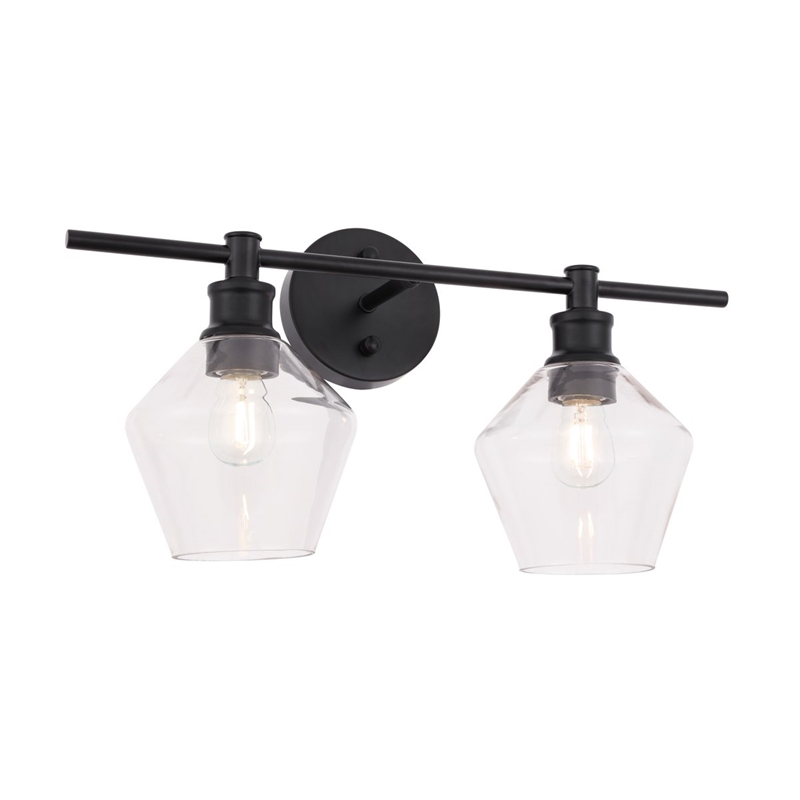 Living District Gene 2-Light Metal & Glass Wall Sconce in Black/Clear