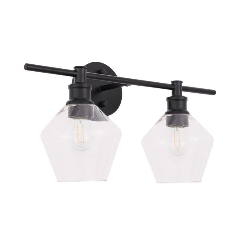 Living District Gene 2-Light Metal & Glass Wall Sconce in Black/Clear
