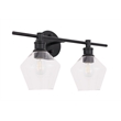 Living District Gene 2-Light Metal & Glass Wall Sconce in Black/Clear