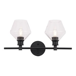 Living District Gene 2-Light Metal & Glass Wall Sconce in Black/Clear