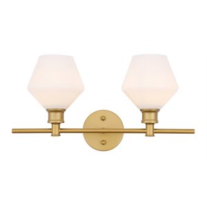 Living District Gene 2-Light Metal Wall Sconce in Brass and Frosted White