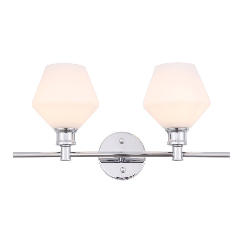 Living District Gene 2-Light Metal Wall Sconce in Chrome and Frosted White Glass