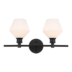 Living District Gene 2-Light Metal Wall Sconce in Black and Frosted White Glass