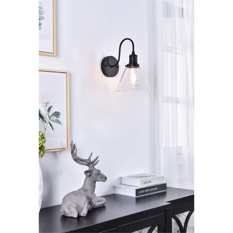 Living District Histoire 1-Light Metal Wall Sconce in Black and Clear
