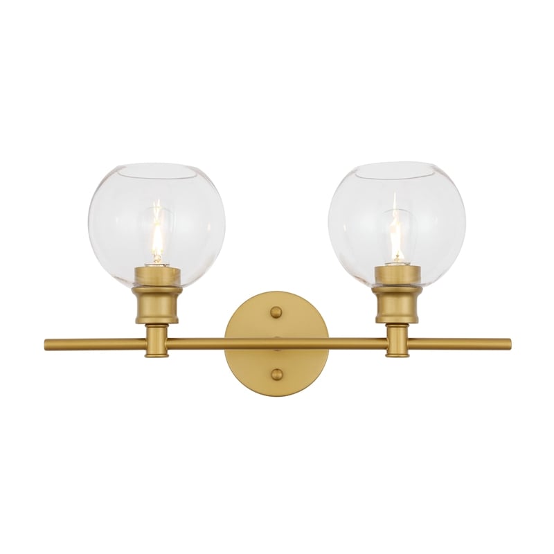 Living District Collier 2-Light Metal Wall Sconce in Brass and Clear Glass