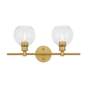 Living District Collier 2-Light Metal Wall Sconce in Brass and Clear Glass
