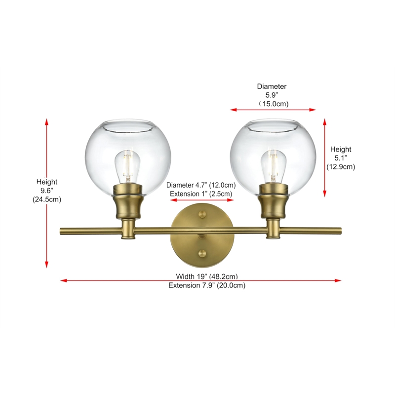 Living District Collier 2-Light Metal Wall Sconce in Brass and Clear Glass