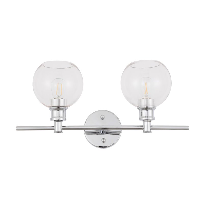Living District Collier 2-Light Metal Wall Sconce in Chrome and Clear Glass