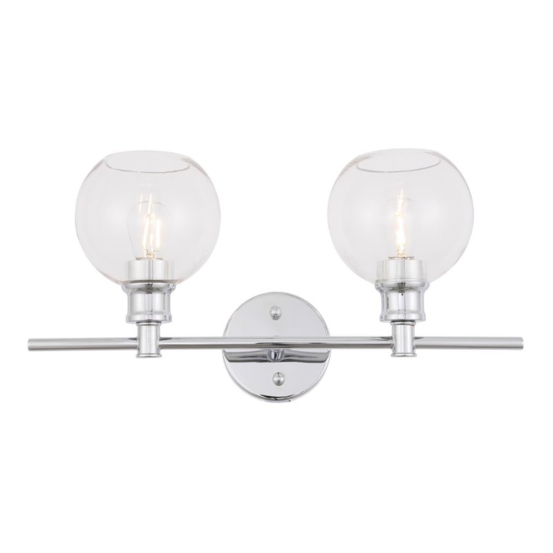Living District Collier 2-Light Metal Wall Sconce in Chrome and Clear Glass