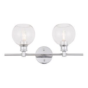 Living District Collier 2-Light Metal Wall Sconce in Chrome and Clear Glass