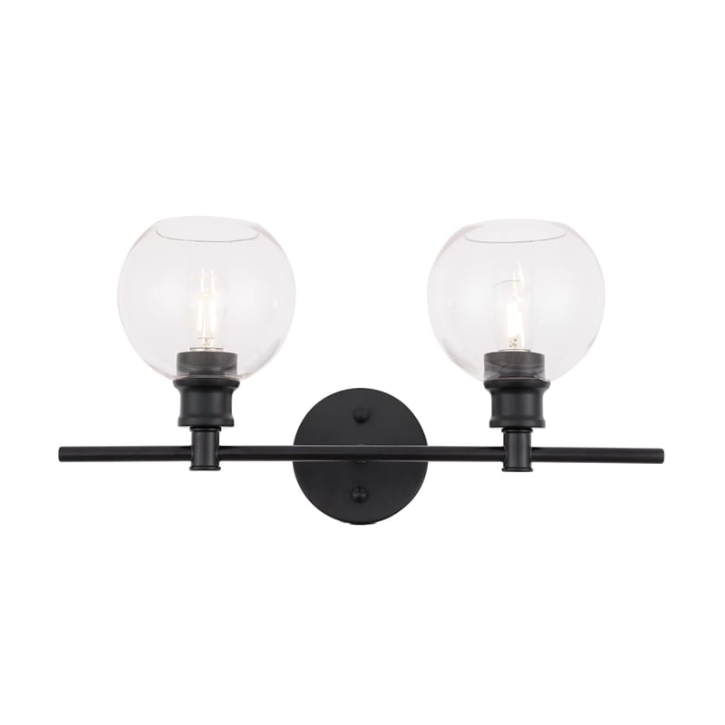 Living District Collier 2-Light Metal Wall Sconce in Black and Clear Glass