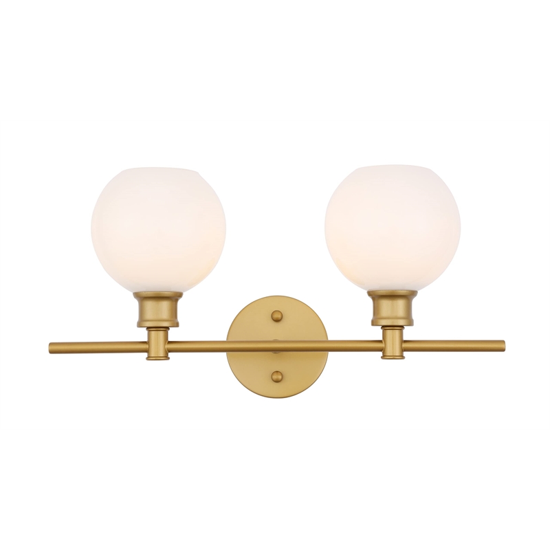Living District Collier 2-Light Metal Wall Sconce in Brass and Frosted White