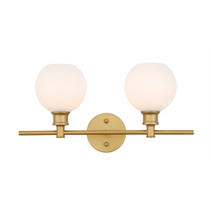 Living District Collier 2-Light Metal Wall Sconce in Brass and Frosted White