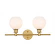 Living District Collier 2-Light Metal Wall Sconce in Brass and Frosted White