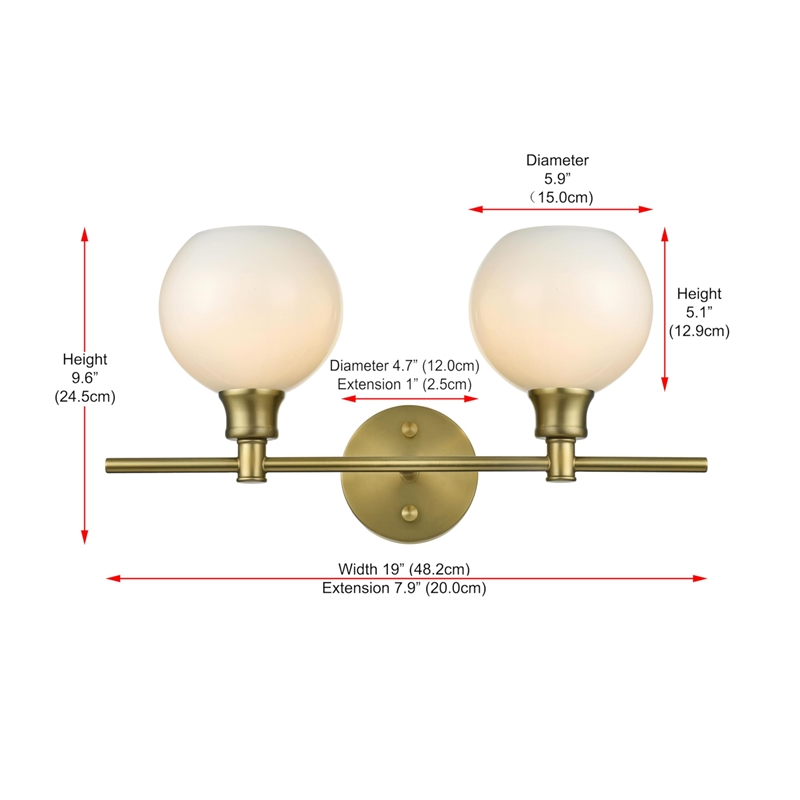 Living District Collier 2-Light Metal Wall Sconce in Brass and Frosted White