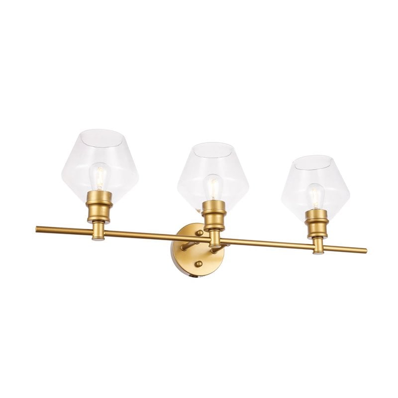 Living District Gene 3-Light Mid-Century Metal Wall Sconce in Brass and Clear