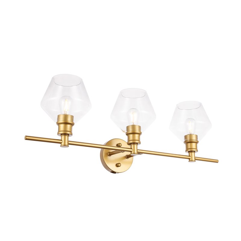 Living District Gene 3-Light Mid-Century Metal Wall Sconce in Brass and Clear