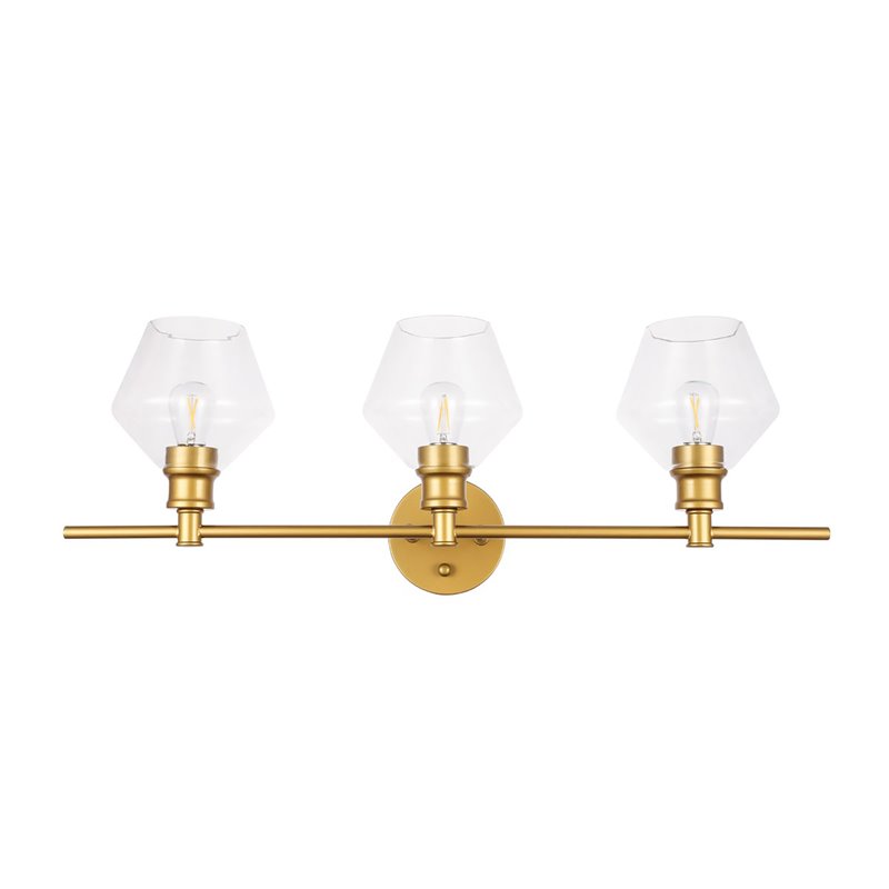 Living District Gene 3-Light Mid-Century Metal Wall Sconce in Brass and Clear