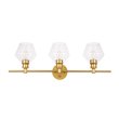 Living District Gene 3-Light Mid-Century Metal Wall Sconce in Brass and Clear