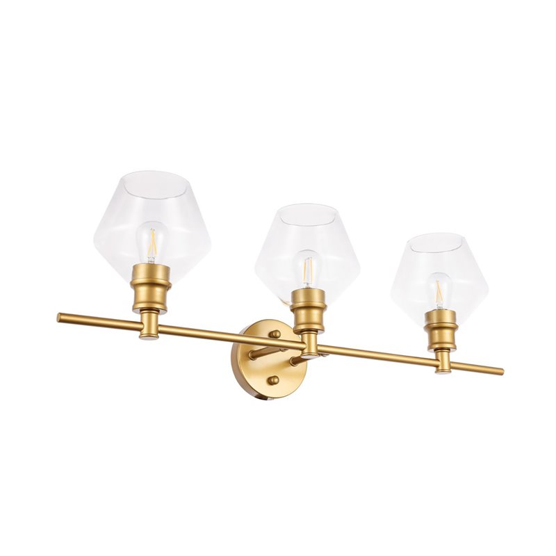 Living District Gene 3-Light Mid-Century Metal Wall Sconce in Brass and Clear