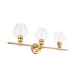Living District Gene 3-Light Mid-Century Metal Wall Sconce in Brass and Clear