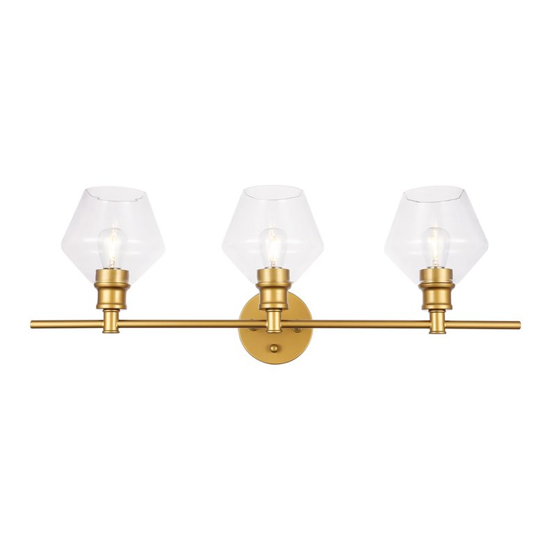 Living District Gene 3-Light Mid-Century Metal Wall Sconce in Brass and Clear