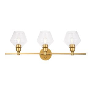 Living District Gene 3-Light Mid-Century Metal Wall Sconce in Brass and Clear