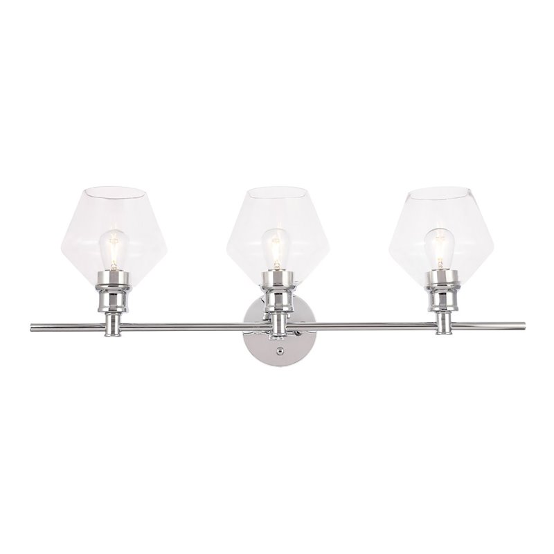 Living District Gene 3-Light Metal Wall Sconce in Chrome and Clear Glass
