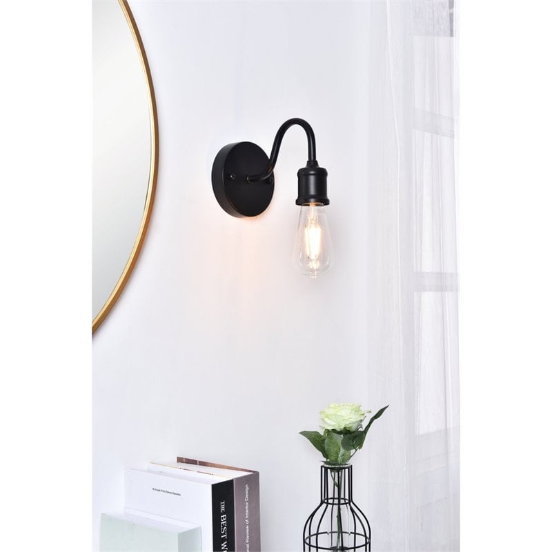 Living District Serif 1-Light Mid-Century Metal Wall Sconce in Black