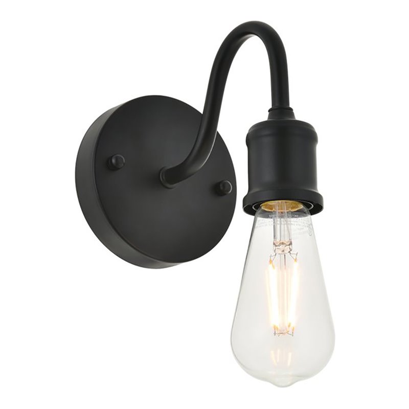 Living District Serif 1-Light Mid-Century Metal Wall Sconce in Black