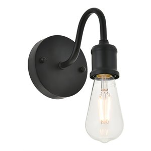 Living District Serif 1-Light Mid-Century Metal Wall Sconce in Black