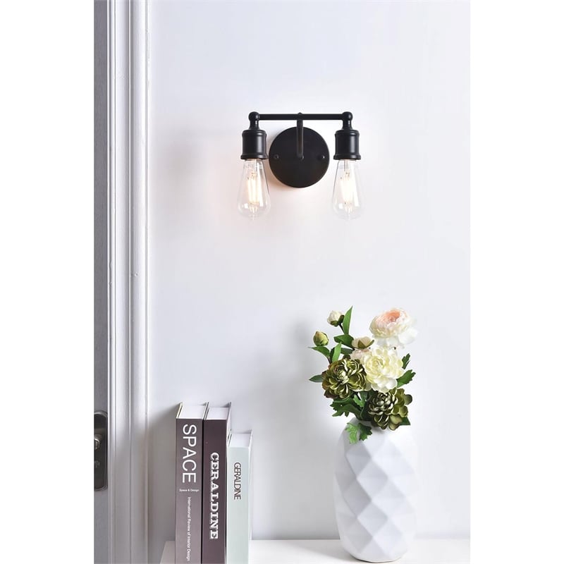 Living District Serif 2-Light Mid-Century Metal Wall Sconce in Black