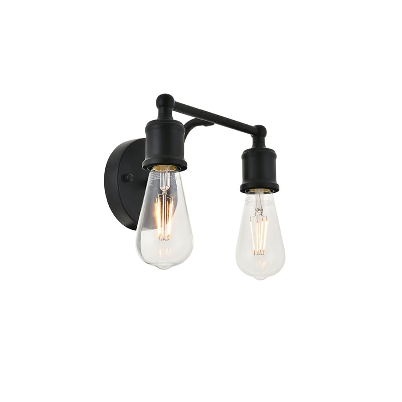 Living District Serif 2-Light Mid-Century Metal Wall Sconce in Black