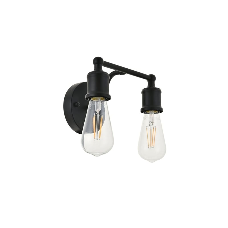 Living District Serif 2-Light Mid-Century Metal Wall Sconce in Black