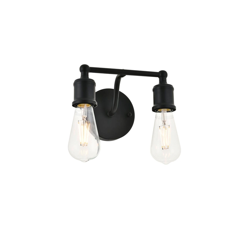 Living District Serif 2-Light Mid-Century Metal Wall Sconce in Black