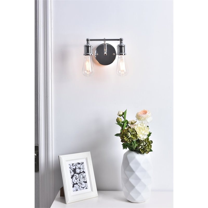 Living District Serif 2-Light Mid-Century Metal Wall Sconce in Chrome