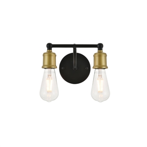 Living District Serif 2-Light Mid-Century Metal Wall Sconce in Brass and Black