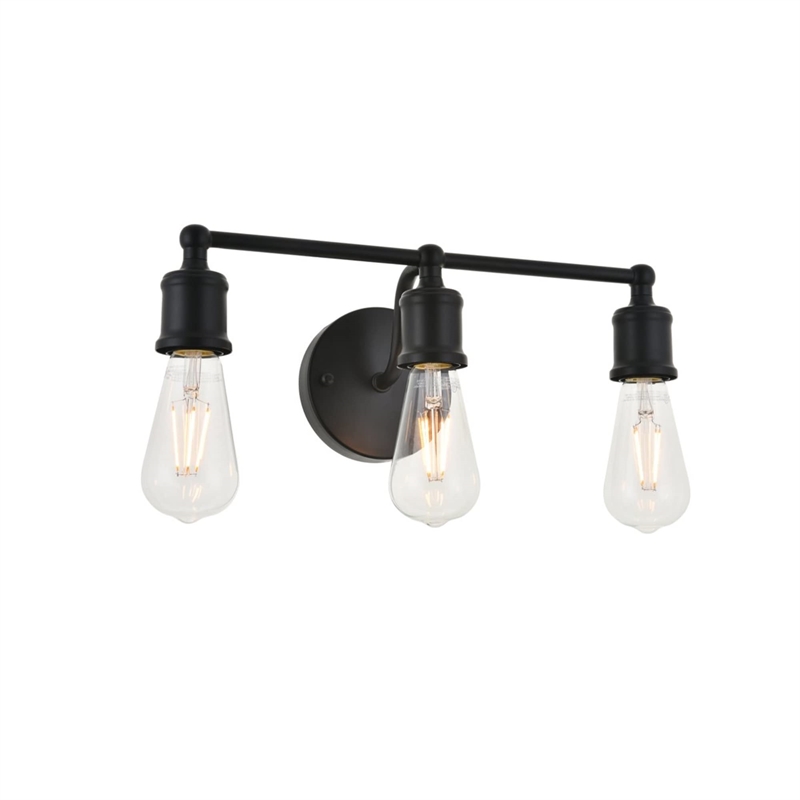 Living District Serif 3-Light Mid-Century Metal Wall Sconce in Black