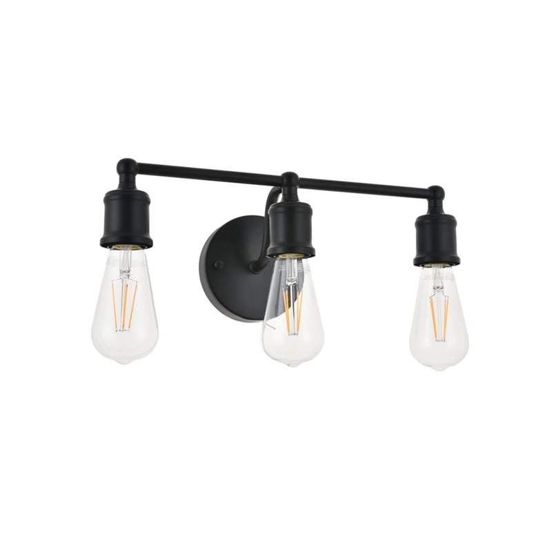 Living District Serif 3-Light Mid-Century Metal Wall Sconce in Black