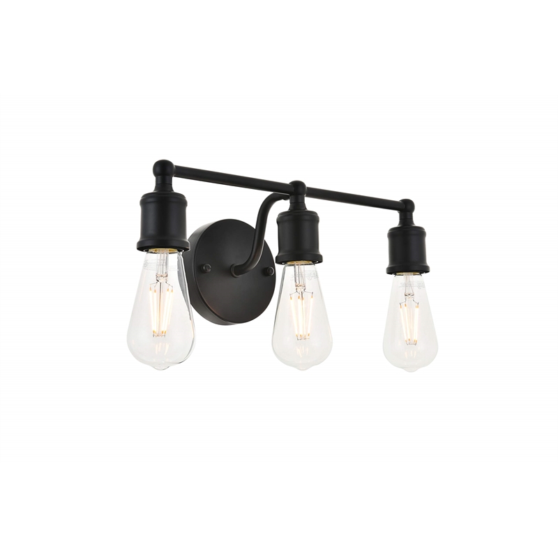 Living District Serif 3-Light Mid-Century Metal Wall Sconce in Black