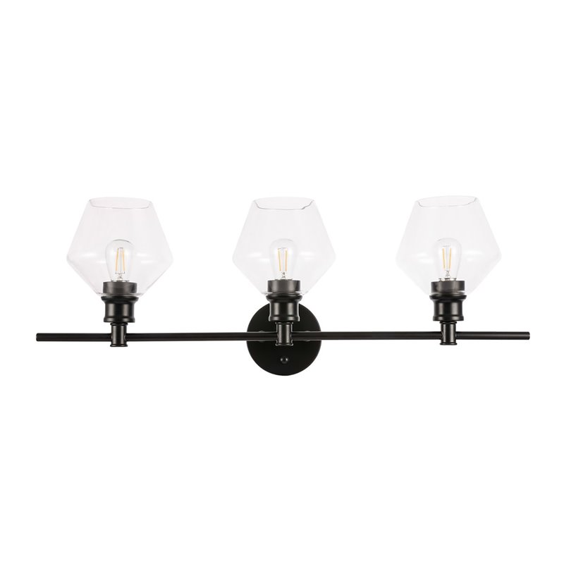 Living District Gene 3-Light Metal Wall Sconce in Black and Clear Glass