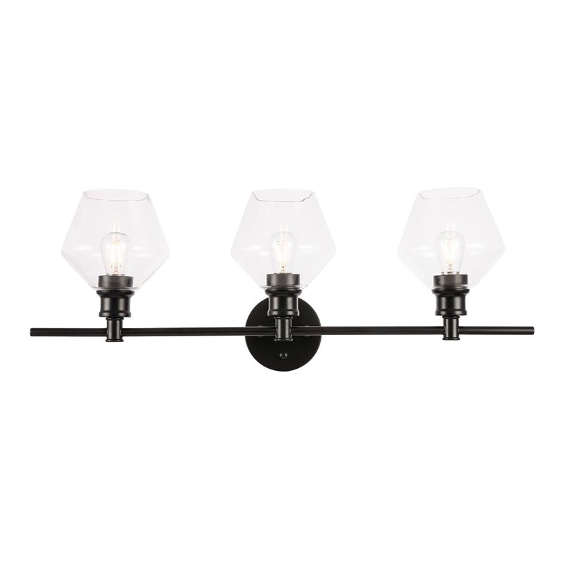 Living District Gene 3-Light Metal Wall Sconce in Black and Clear Glass