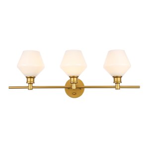 Living District Gene 3-Light Metal Wall Sconce in Brass and Frosted White Glass
